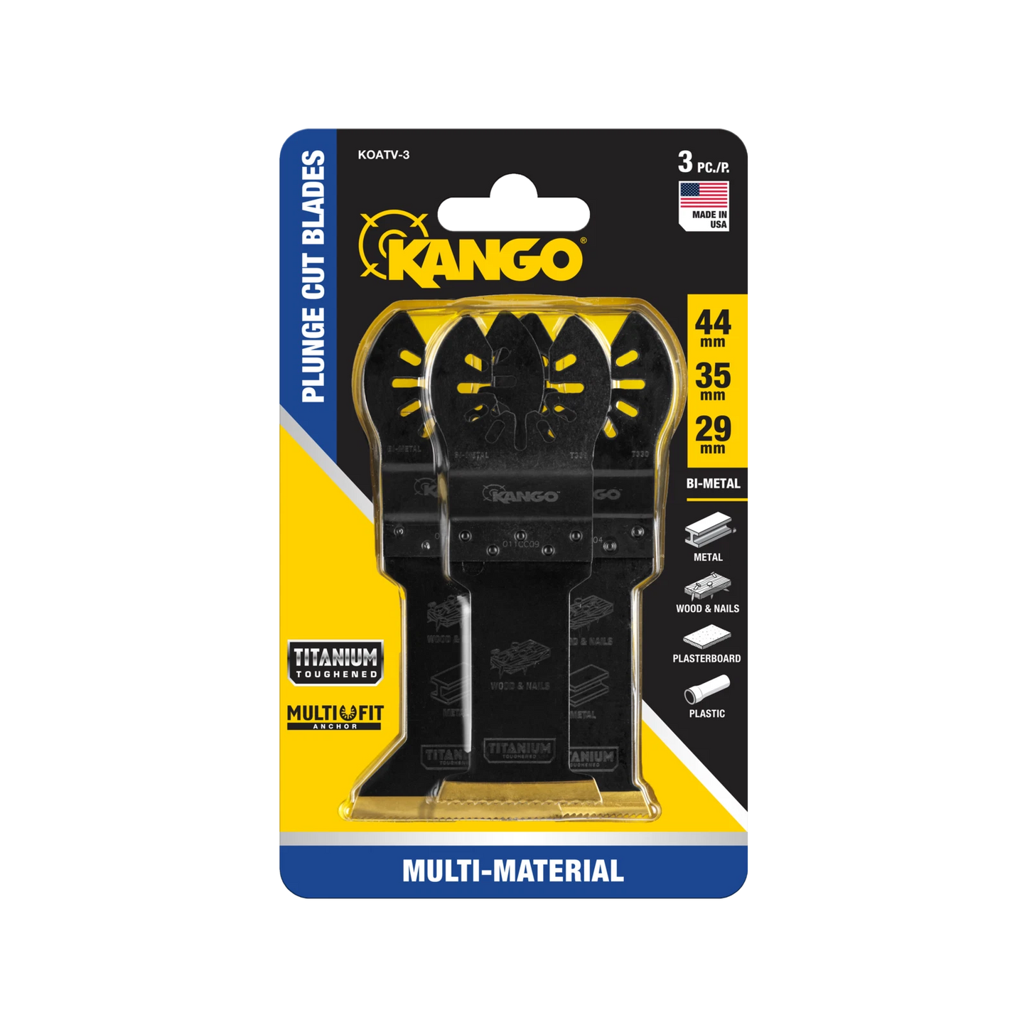Kango 3-Piece Metal Plunge Cut Multi-Tool Blade Set, Titanium Coated, Universal Fit