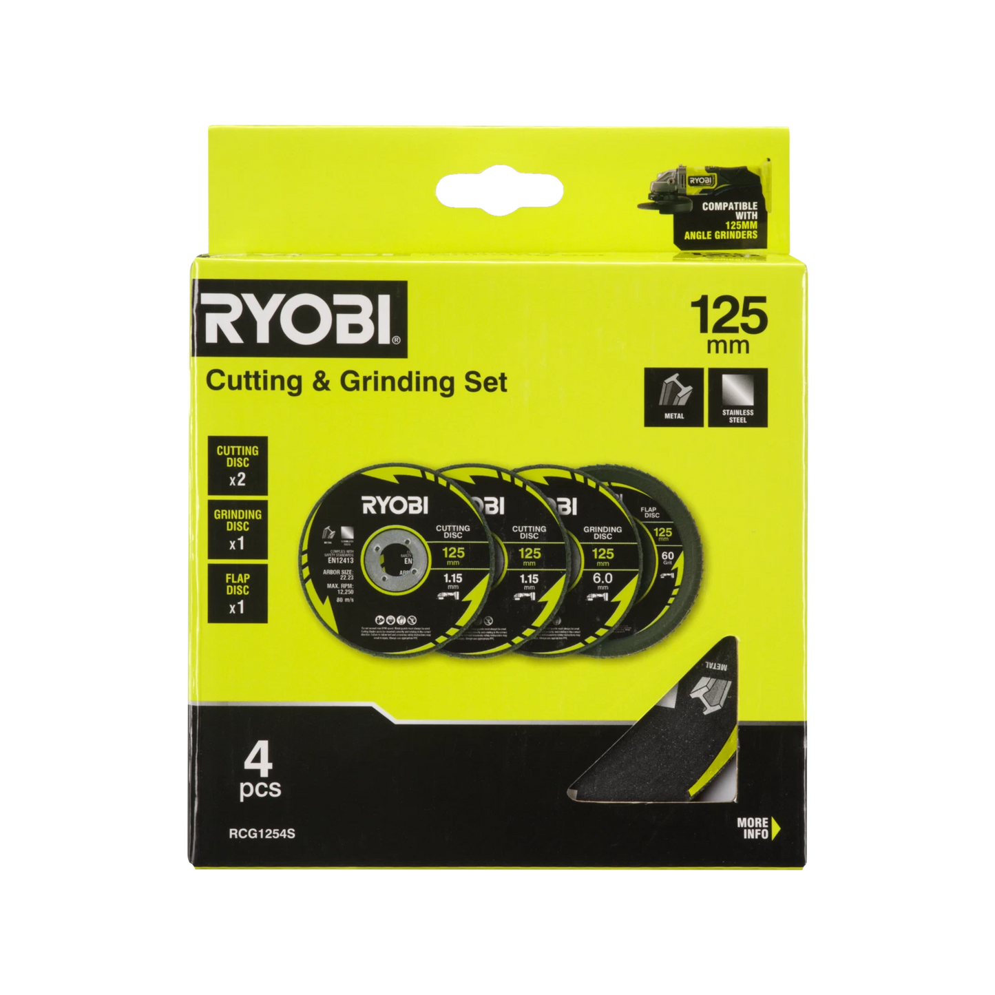 Ryobi 4 Piece 125mm Metal Cutting & Grinding Set for Angle Grinders