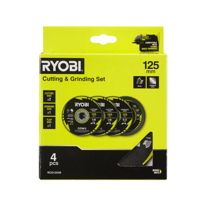 Ryobi 4 Piece 125mm Metal Cutting & Grinding Set for Angle Grinders