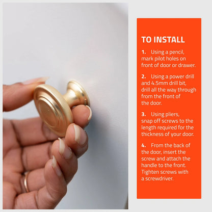 Taskmaster 34mm Brushed Brass Cabinet Knob - Antique Design, Easy DIY Installation