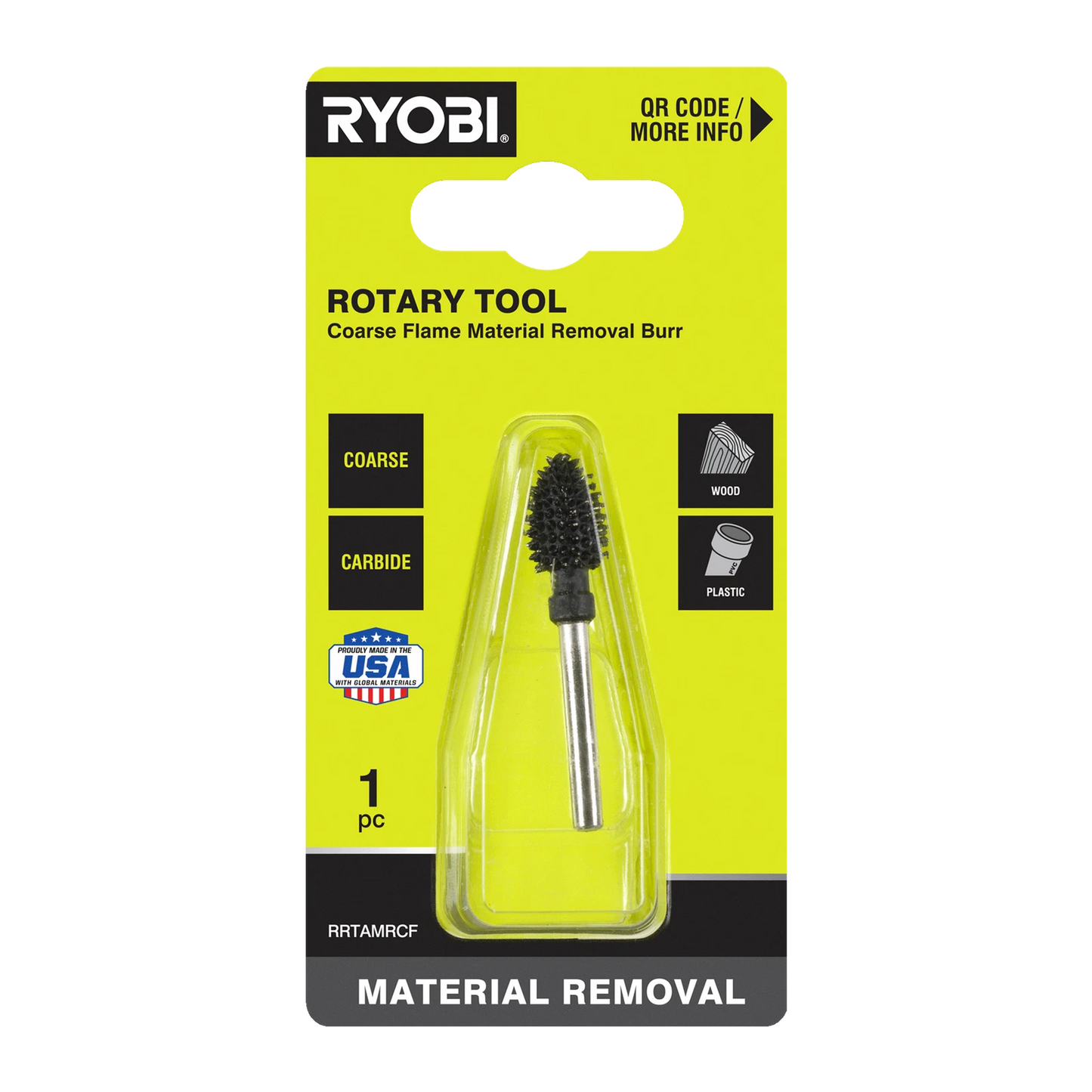 Ryobi Rotary Coarse Flame Burr, Carbide Coated, High RPM, USA Made