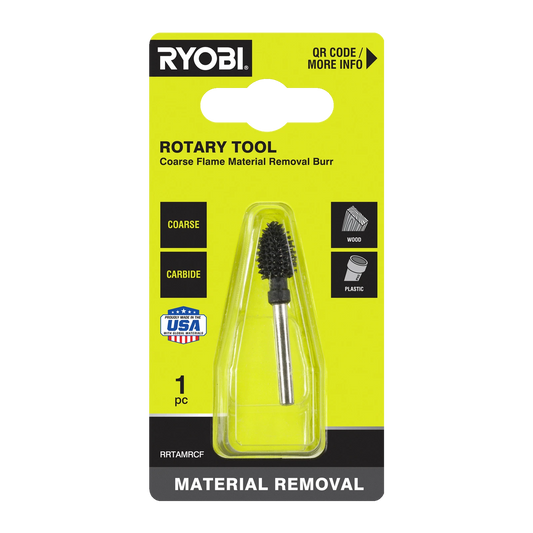 Ryobi Rotary Coarse Flame Burr, Carbide Coated, High RPM, USA Made