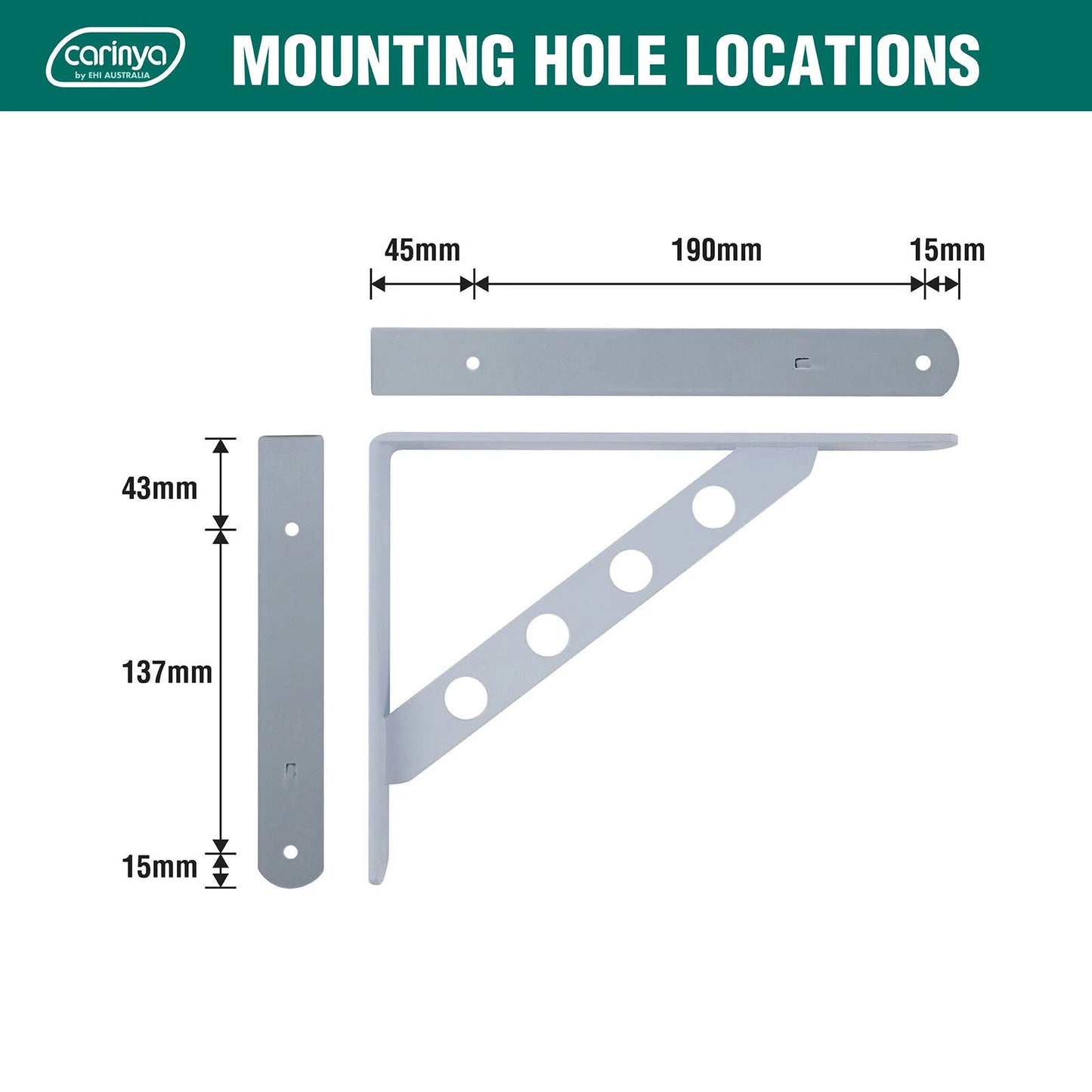 Carinya White Heavy Duty Circle Stayed Bracket, 250x195mm, 200kg Capacity, Powder Coated Steel