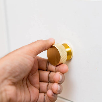 Taskmaster 32.5mm Knurled Brushed Brass Cabinet Knobs 4 Pack - Modern Design, Easy Install