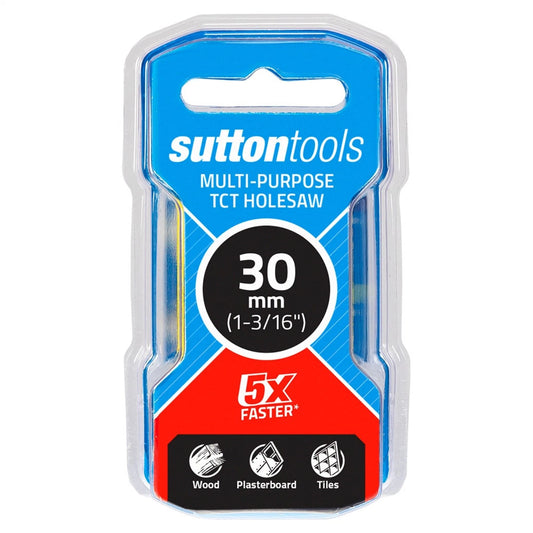 Sutton Tools 30mm TCT Multi-Purpose Holesaw, Tungsten Carbide Tip, Deep Cut-Outs