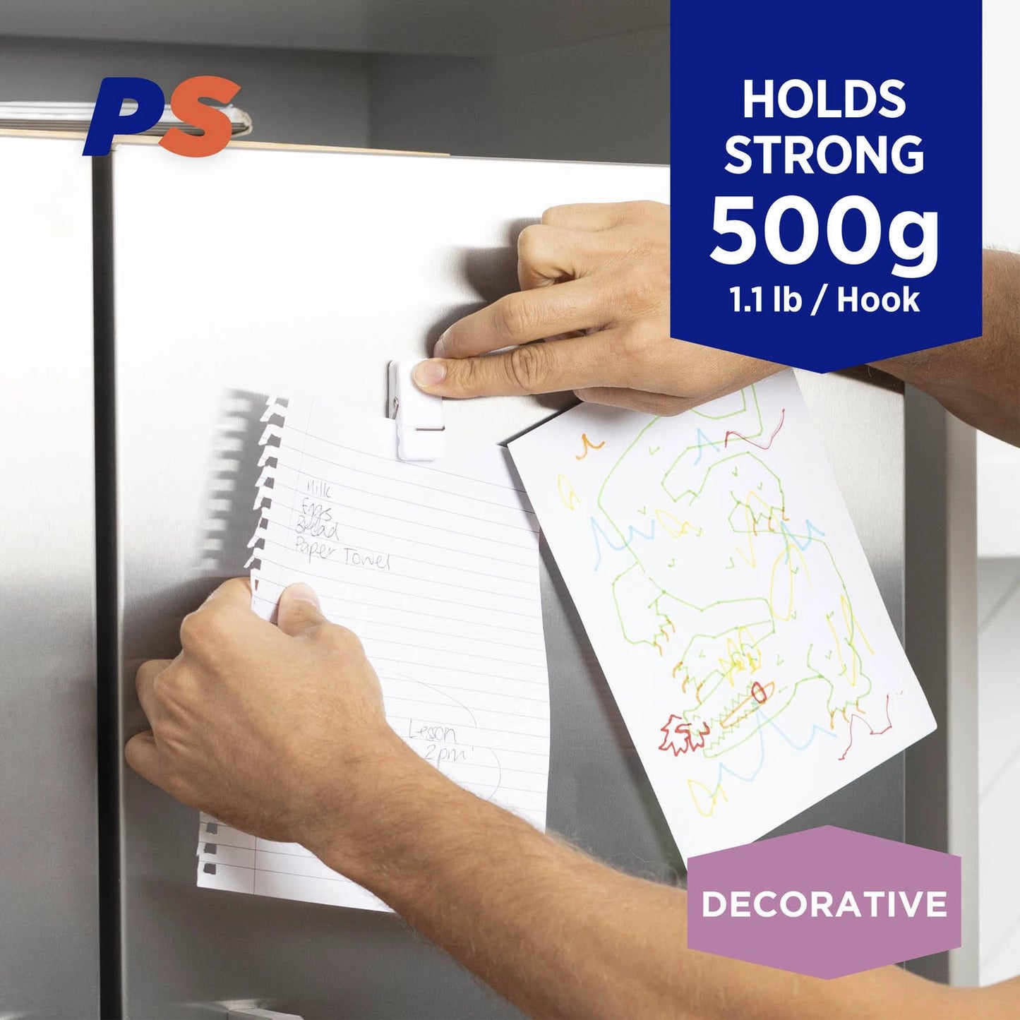 Permastik Spring Clips 4 Pack, Self-Adhesive, Holds 500g, Damage-Free Hanging, White