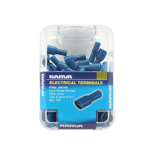 Narva 4mm Blue Female Blade Electrical Terminals - 100 Pack for Secure Connections