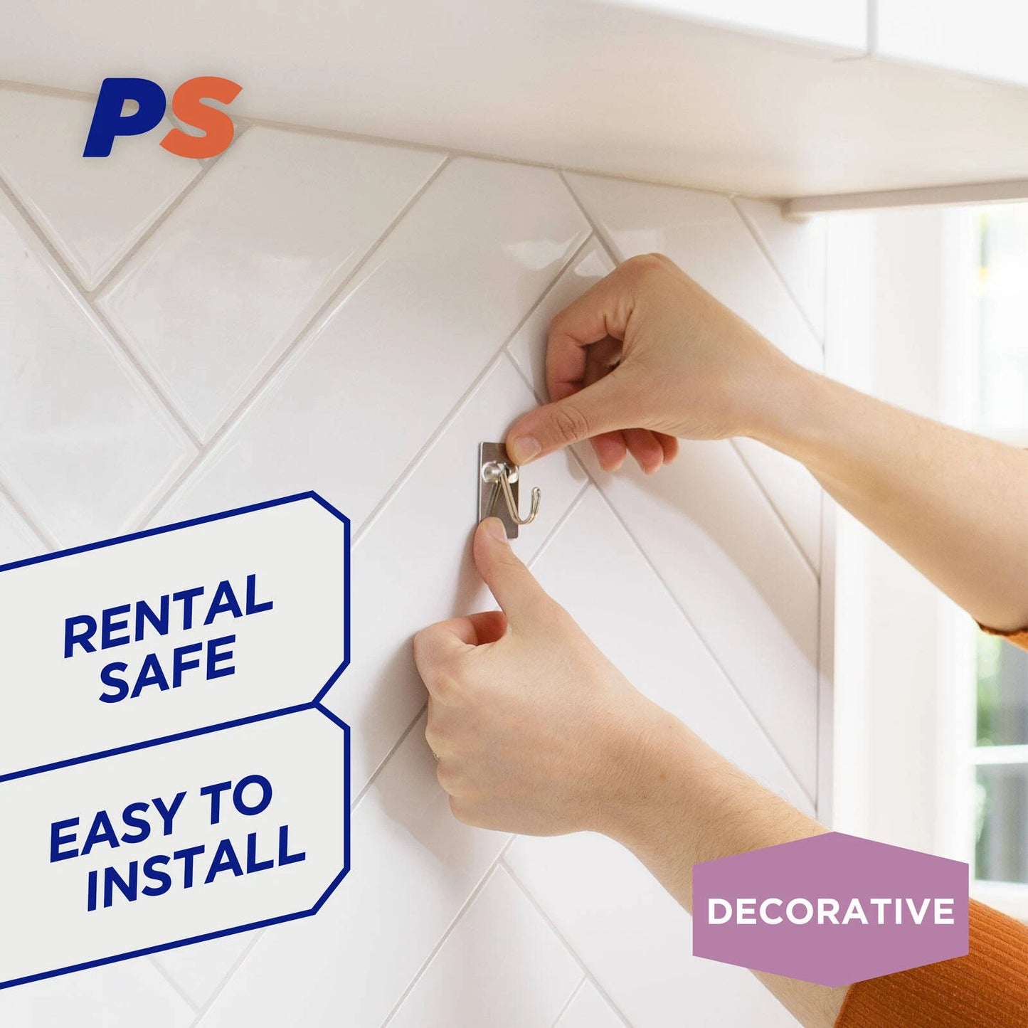 Permastik Small Steel Kitchen Hooks 6 Pack - No-Drill, 500g Load, Stainless Steel