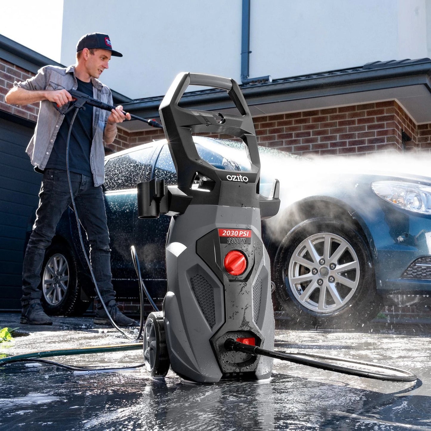 Ozito 1800W High Pressure Washer 2030PSI, Adjustable Spray, Onboard Storage, Easy Mobility