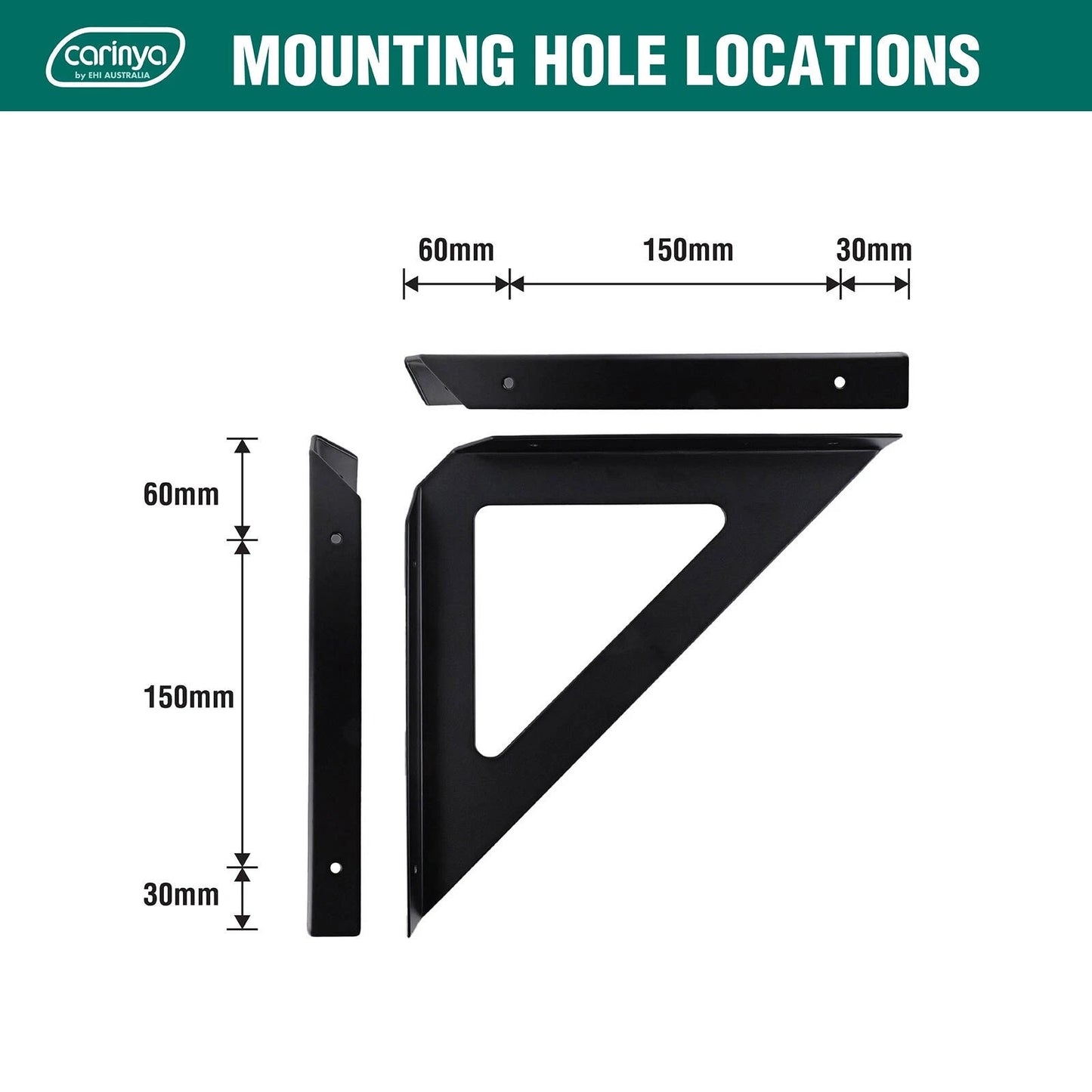 Carinya Black Triangle Stayed Bracket 240x240mm, 100kg Load, Indoor/Outdoor Use