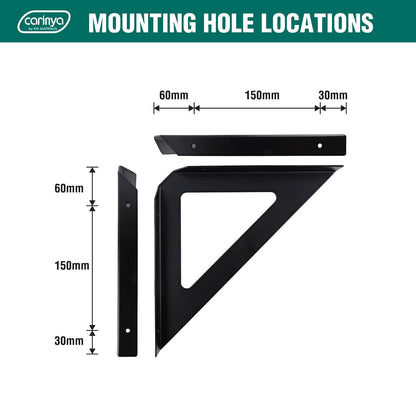 Carinya Black Triangle Stayed Bracket 240x240mm, 100kg Load, Indoor/Outdoor Use