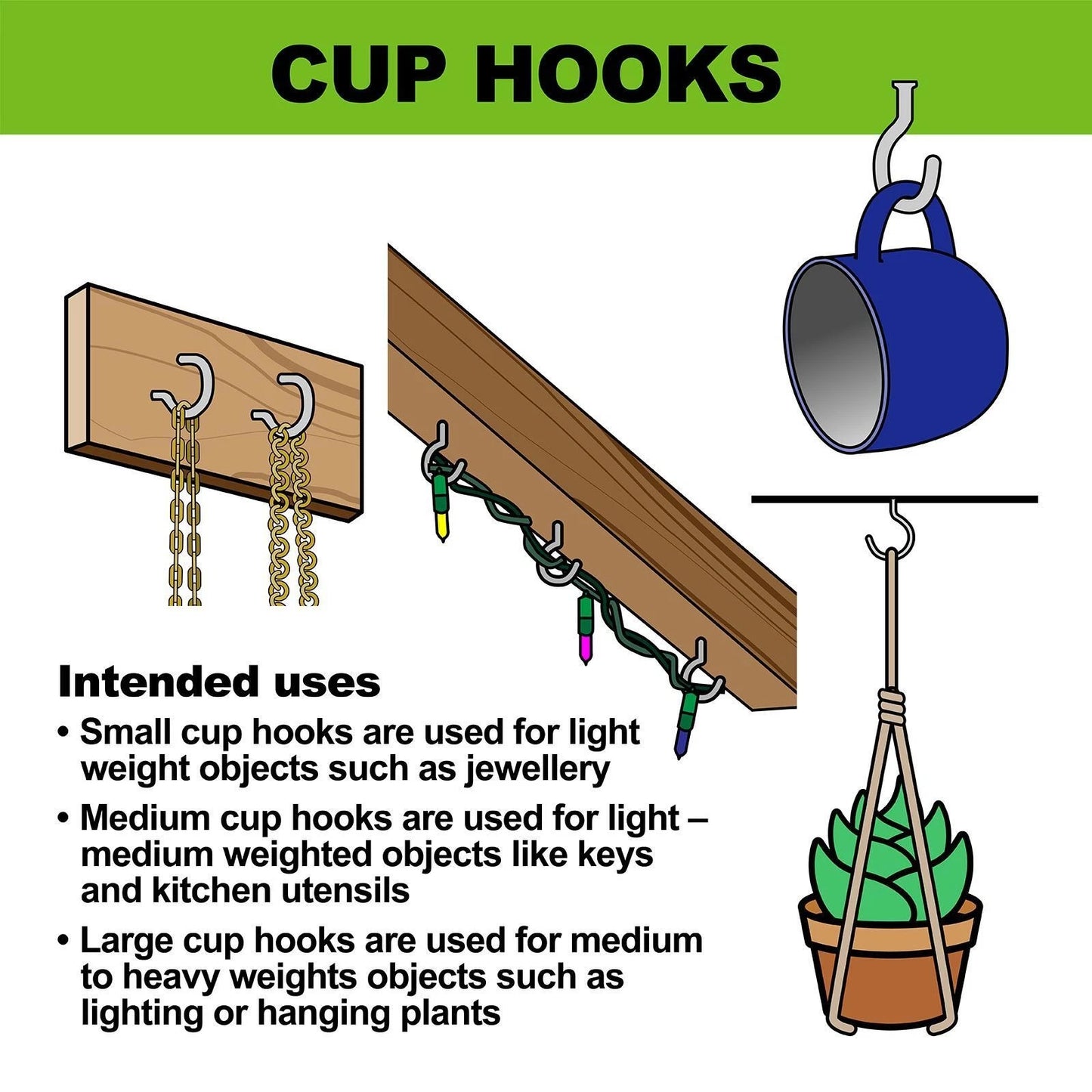 Everhang 10mm Zinc Plated Cup Hooks, 25 Pack - Secure, Easy Install, Indoor/Outdoor Use