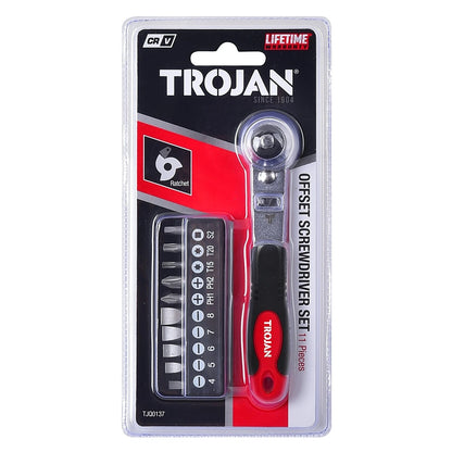 Trojan 11 Piece Ratchet Screwdriver Set, CR-V Bits, Durable, Lifetime Warranty