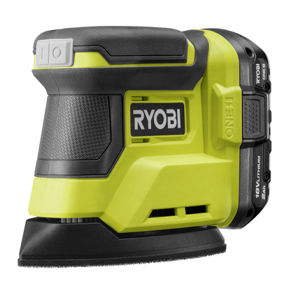 RYOBI 18V ONE+ Palm Sander Kit, Compact Design, 2.0Ah Battery, Dust Management