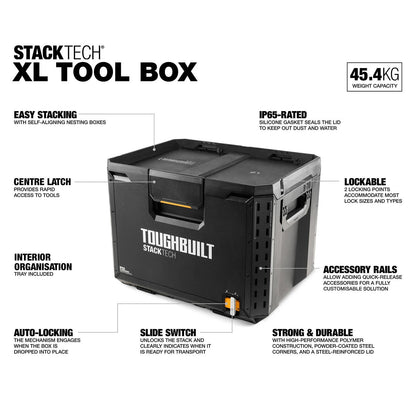 ToughBuilt StackTech XL Tool Box, Easy Stacking, Auto-Locking, IP65 Protection