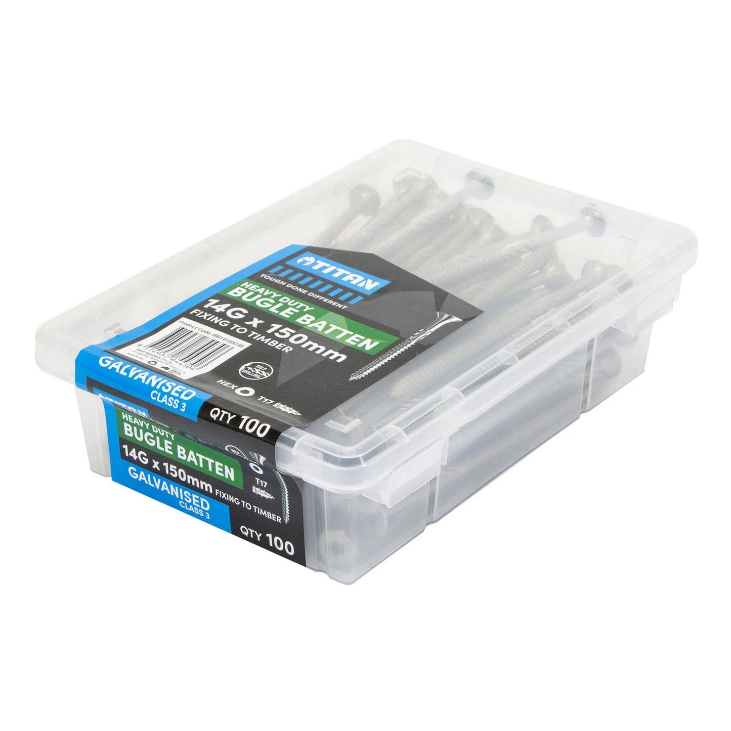 Titan 14G x 150mm Galvanised Bugle Batten Screws - 100 Pack, Outdoor Corrosion Resistant