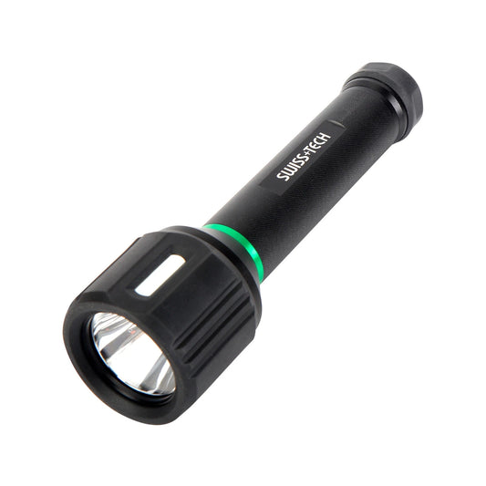 SWISS+TECH 1000lm Dual Power Rechargeable Drop Proof Flashlight, 350m Beam, IPX7 Waterproof