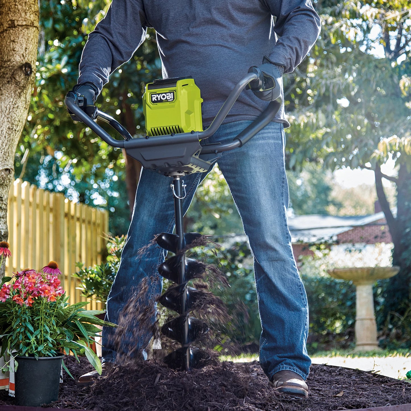 Ryobi 36V Brushless Cordless Post Hole Digger, 200mm, Anti-Kickback, Adjustable Speed