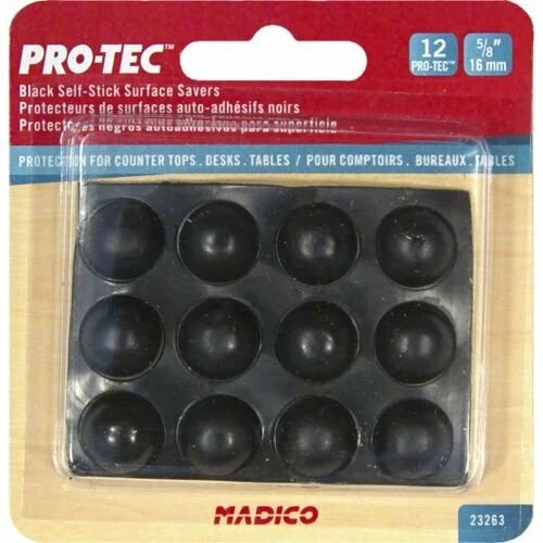 Madico 16mm Black Vinyl Surface Saver - Self-Adhesive, Non-Skid, 12 Pack