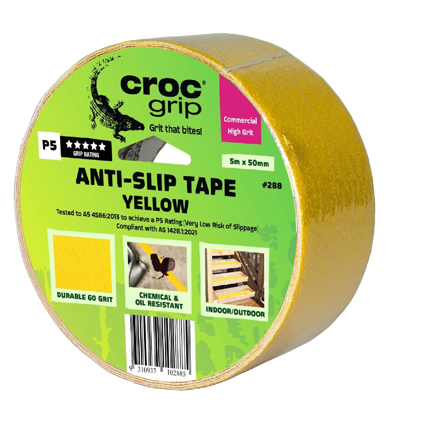Croc Grip Yellow Anti-Slip Tape 5m x 50mm, P5 Slip Rating, Indoor/Outdoor, Chemical & Water Resistant