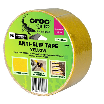 Croc Grip Yellow Anti-Slip Tape 5m x 50mm, P5 Slip Rating, Indoor/Outdoor, Chemical & Water Resistant