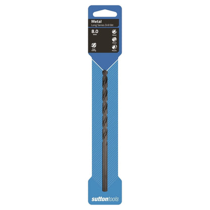 Sutton Tools 8.0mm Long Series Jobber Drill Bit, M2 HSS, 118° Point, Blue Finish