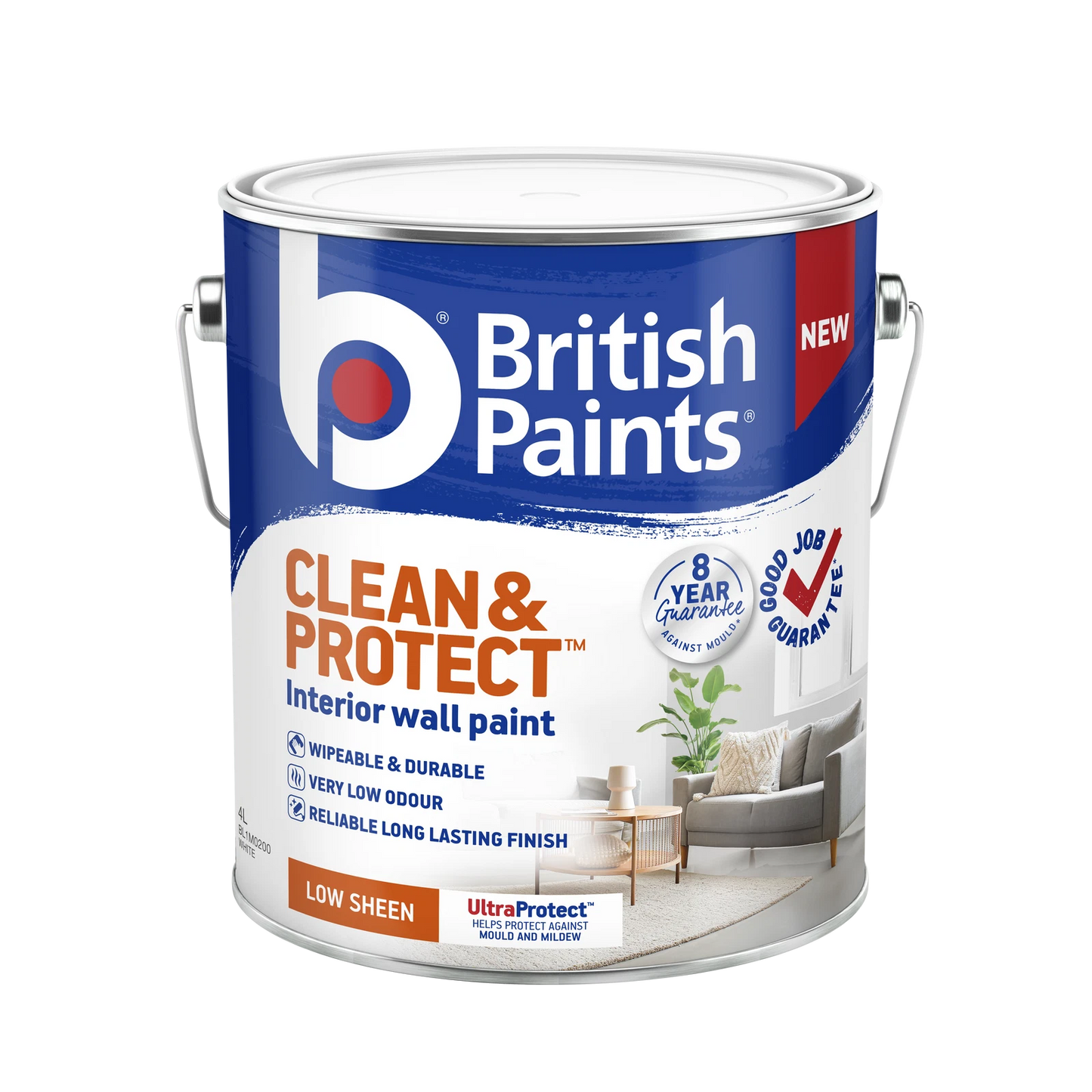 British Paints Clean & Protect White Low Sheen 4L - Durable, Low Odour, Mould Resistant
