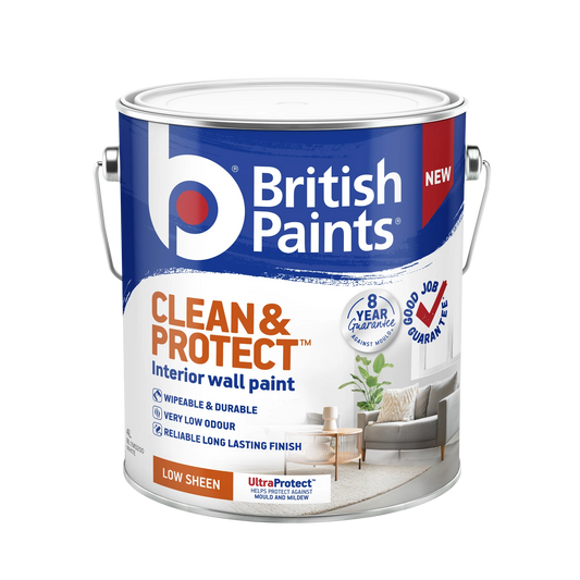 British Paints Clean & Protect White Low Sheen 4L - Durable, Low Odour, Mould Resistant