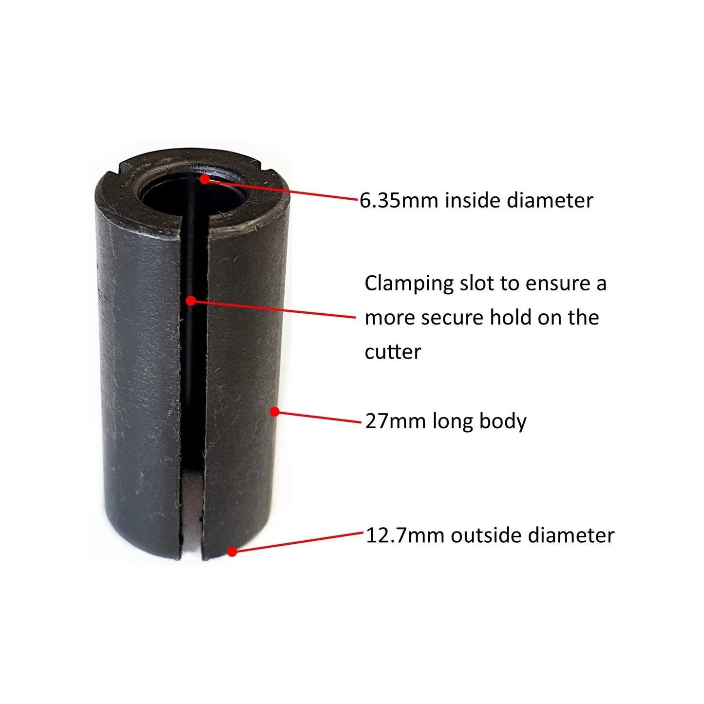 Ultra Router Reducing Collet 12.7mm to 6.4mm Steel for 1/2" Routers