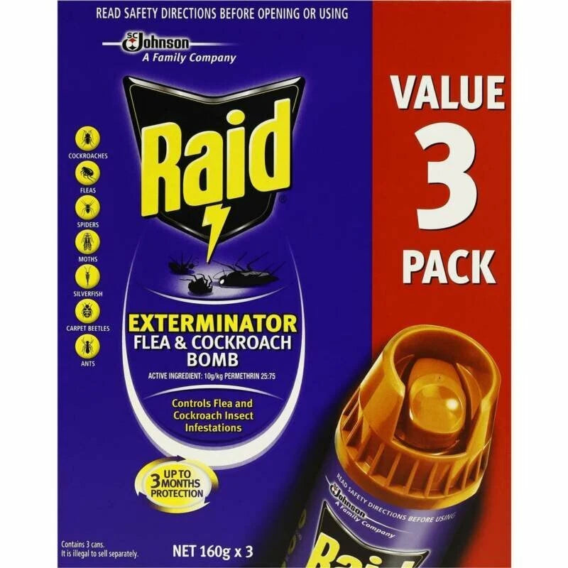 Raid Exterminator Flea & Cockroach Bomb 3pk - Fast-Acting Pest Control for Home & Office