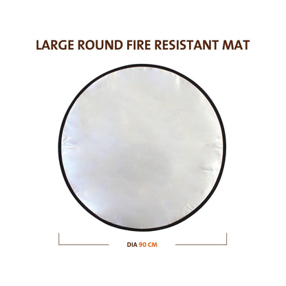 Jumbuck 90cm Round Fire Resistant Mat for Outdoor Fire Pits, Heat Reflective, Silver