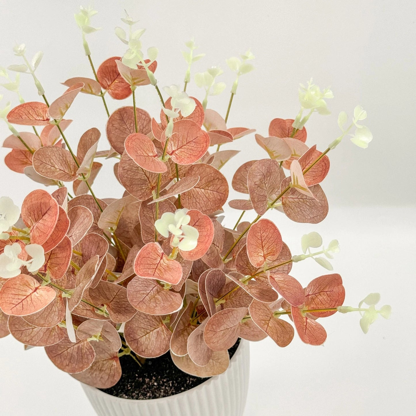 Artificial Baby Eucalyptus Plant Burgundy 38cm - Low Maintenance, Chic White Pot