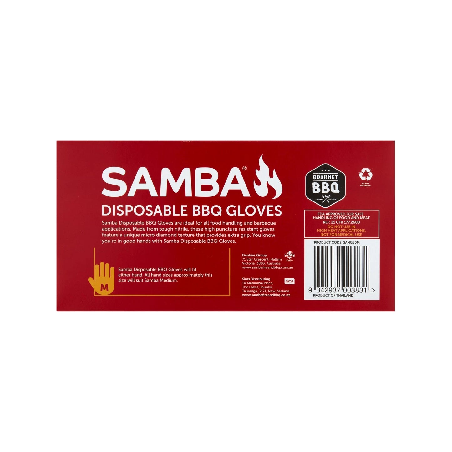 Samba Disposable BBQ Gloves 50 Pack - Medium Nitrile, FDA Approved, Micro Diamond Grip