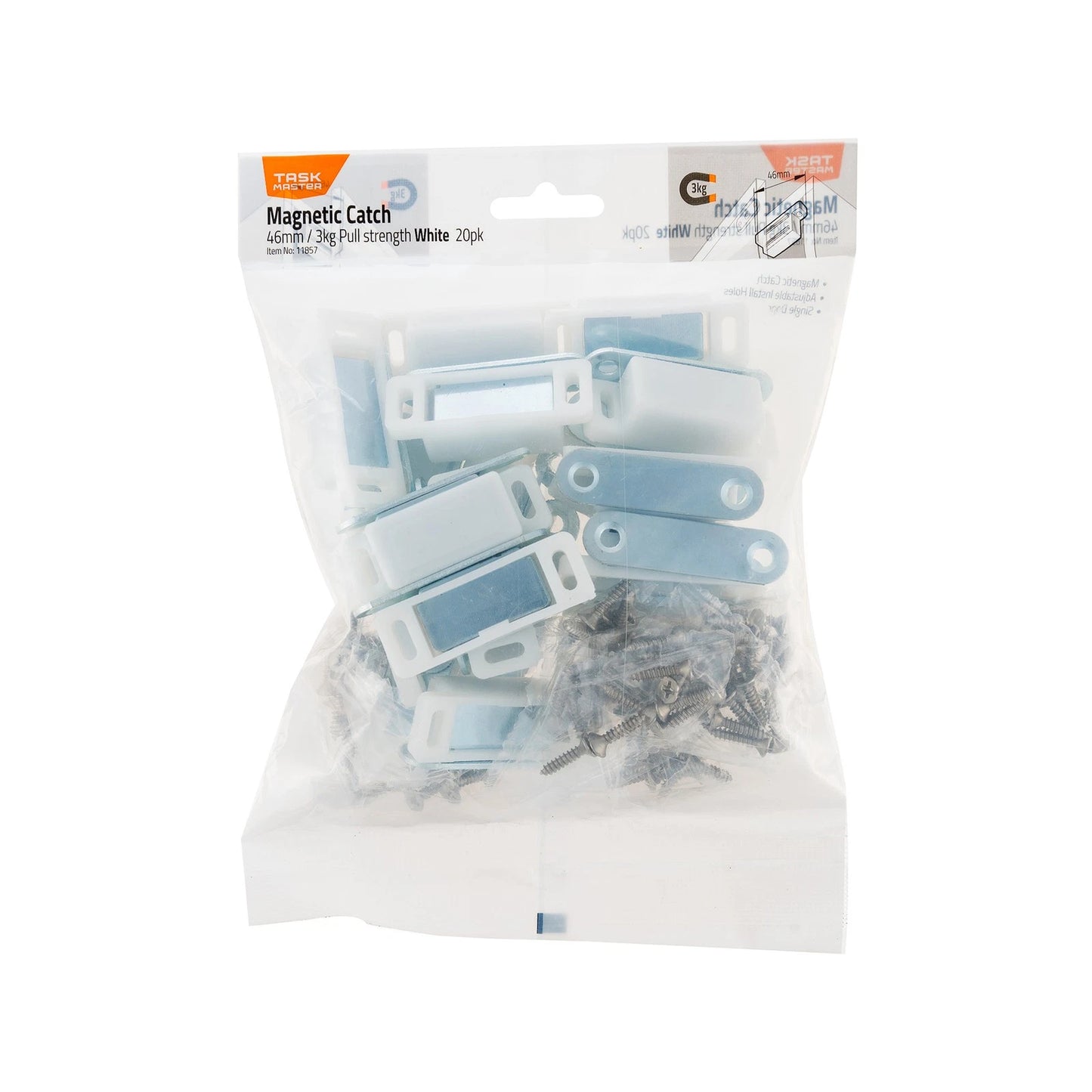 Taskmaster 46mm White Magnetic Door Catches 20 Pack - Self-Aligning, Easy Install