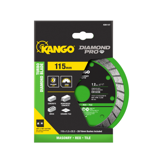 Kango 115mm Turbo Diamond Saw Blade - Fast, Precise Cuts for Concrete, Brick & Stone