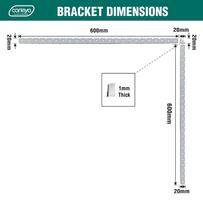 Carinya Galvanised Angle Bracket 20x20x600mm, Customisable & Durable Steel
