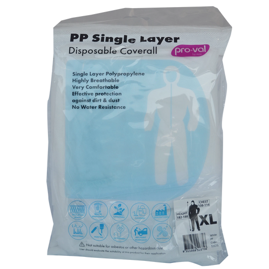 Pro-Val XL Disposable Coverall - Breathable, Dust Resistant, Non-Woven Polypropylene