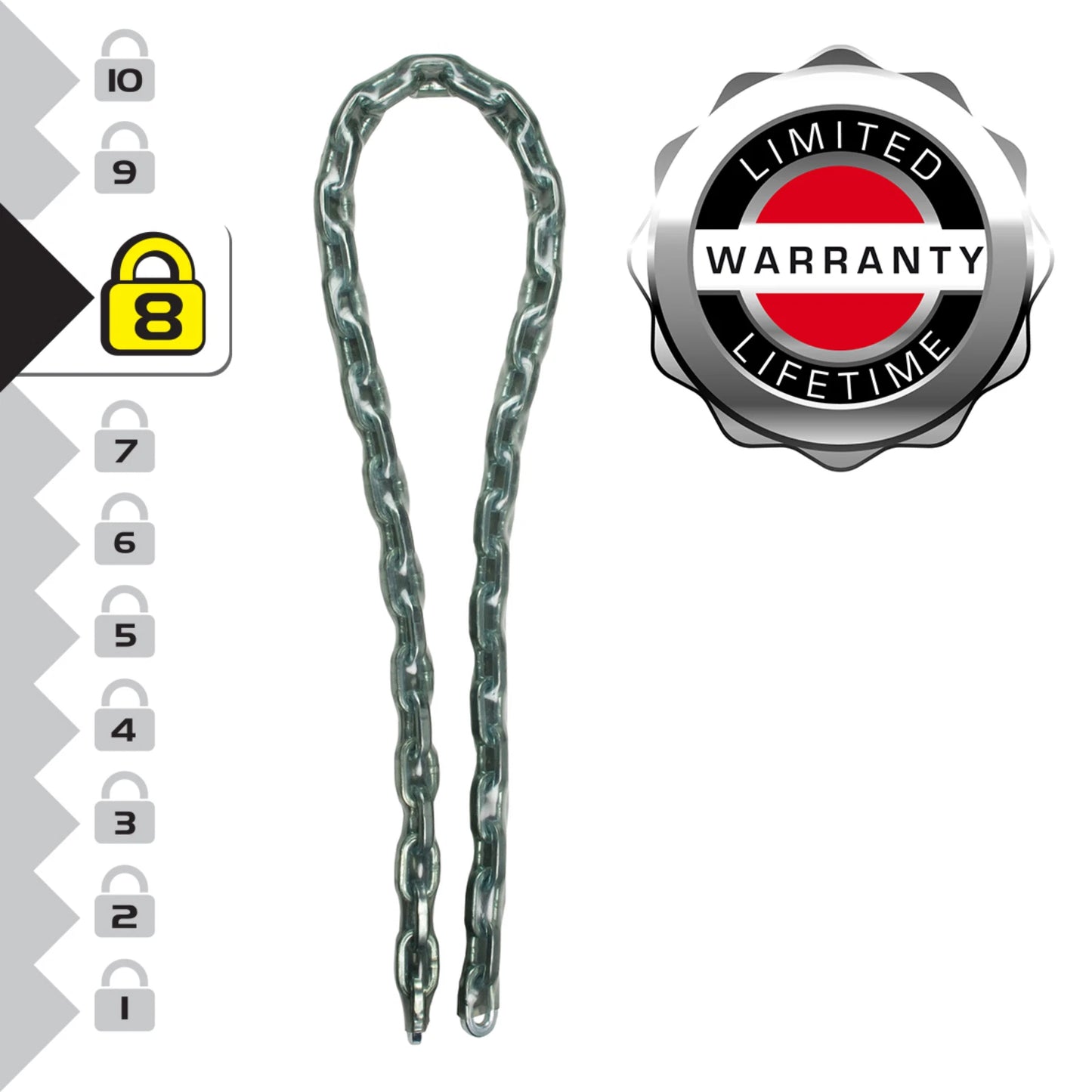 Master Lock 8mm x 2m Security Chain, Hardened Steel, Square Link, Vinyl Sleeve