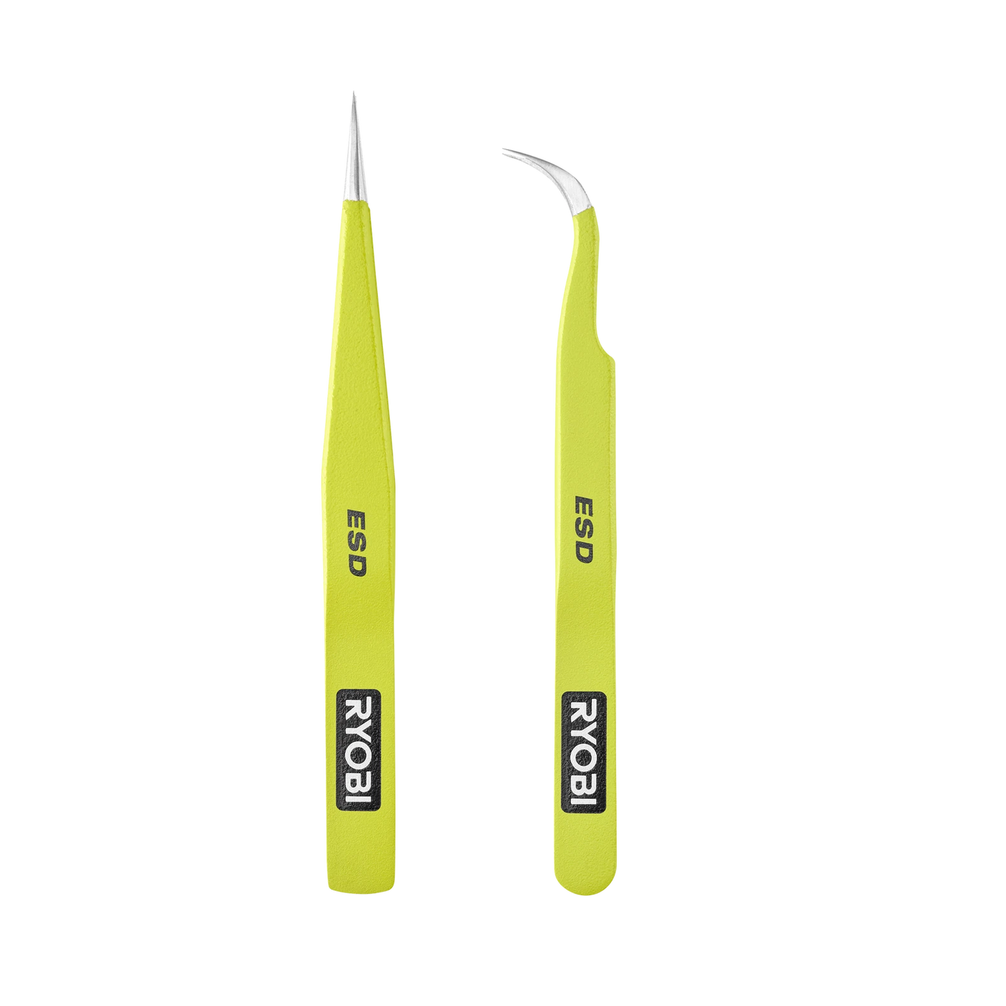 Ryobi Precision Anti-Static Tweezers 2 Pack - Straight & Curved Tips, ESD Coating, Stainless Steel