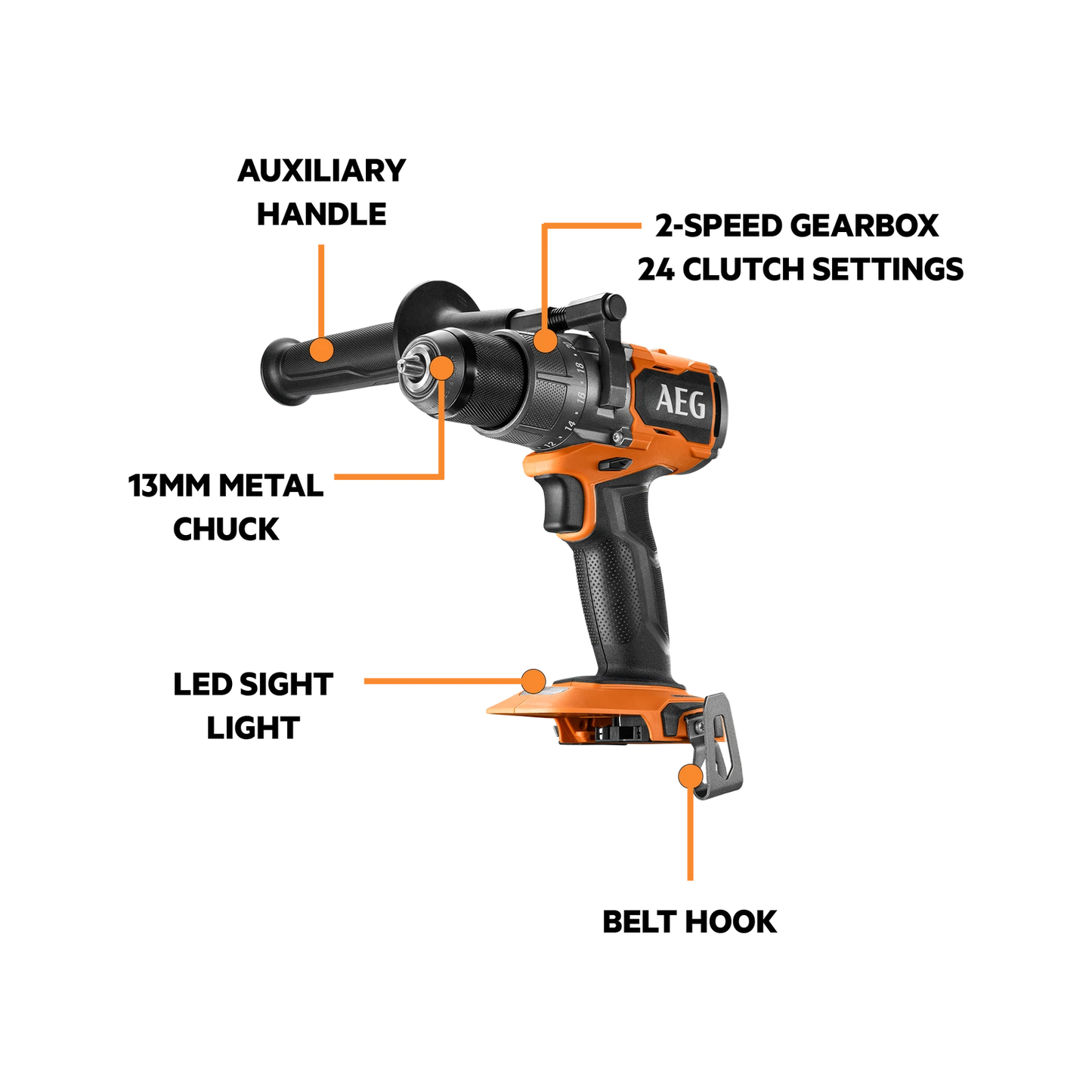 AEG 18V Brushless Hammer Drill Kit, 2-Speed, 5.0Ah Battery, LED Light, All-Metal Chuck