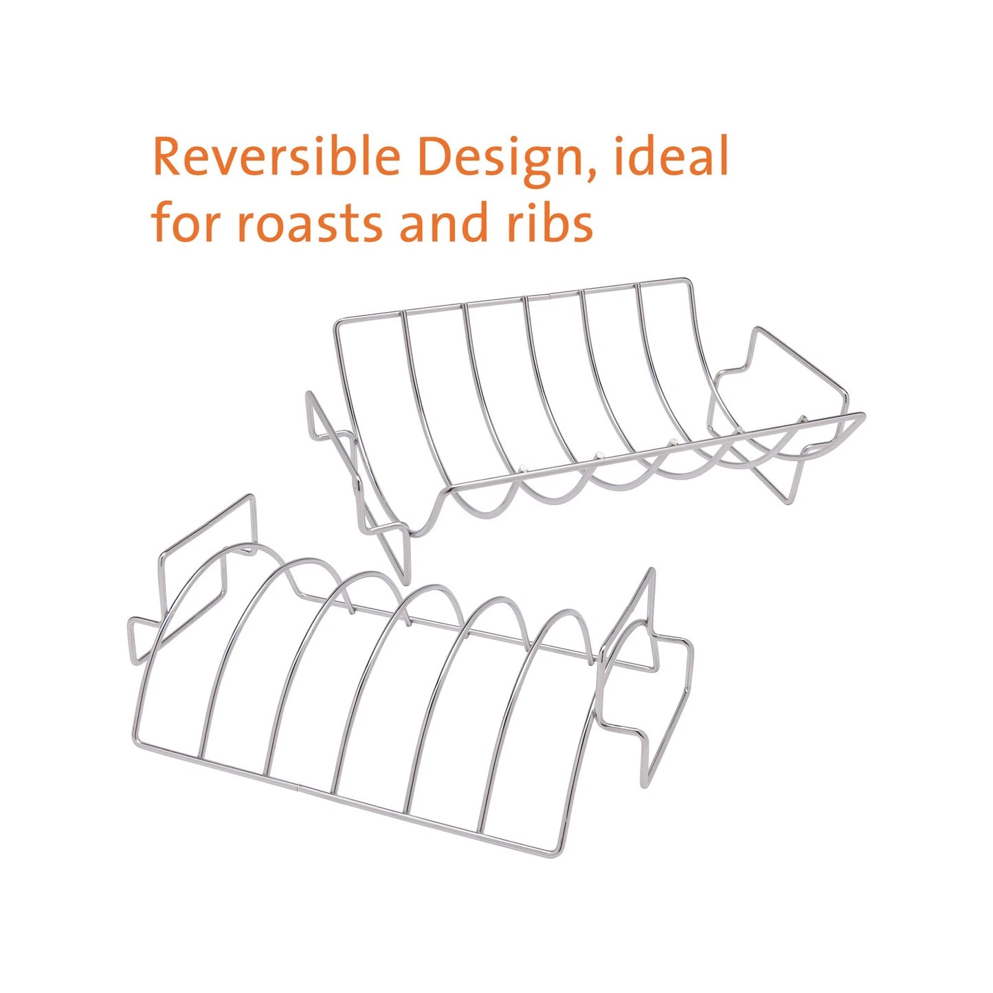 Jumbuck Reversible Roast Rib Rack, Heavy-Duty Steel, Chrome Plate, Holds Medium Roast or 6 Ribs
