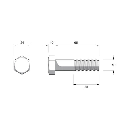 ZENITH M16 x 65mm Galvanised Hex Head Bolts & Nuts, Corrosion Resistant