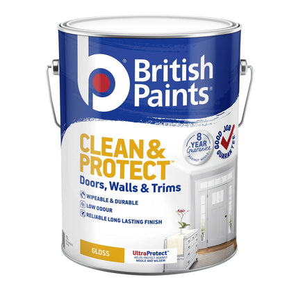 British Paints White Gloss Interior Paint 10L - Wipeable, Low Odour, 8 Year Mould Guarantee