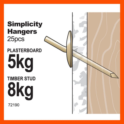 Everhang Brass Simplicity Hangers 8kg - 25 Pack, Easy Install, Secure Wall Mount