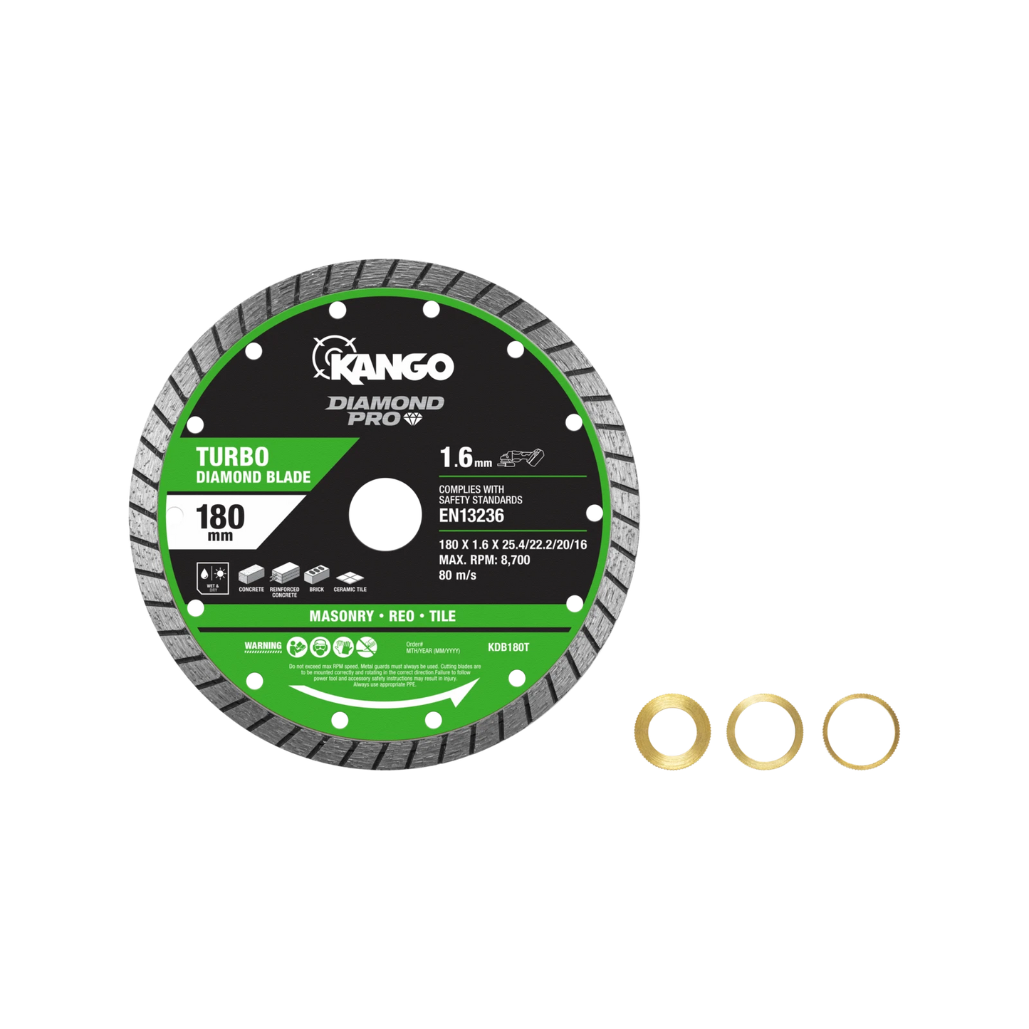 Kango 180mm Turbo Diamond Saw Blade - Fast, Precise Cuts for Concrete, Brick, Stone