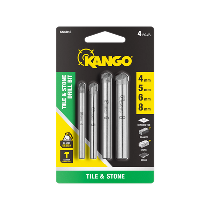 Kango 4 Piece Stone & Tile Drill Bit Set - Carbide Tip, Wet/Dry, 4-8mm