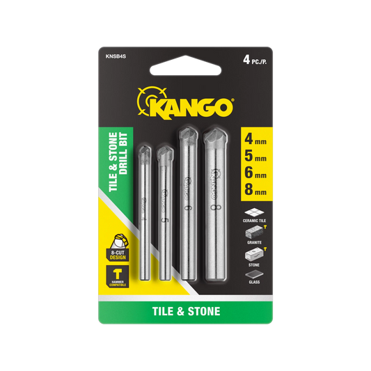 Kango 4 Piece Stone & Tile Drill Bit Set - Carbide Tip, Wet/Dry, 4-8mm