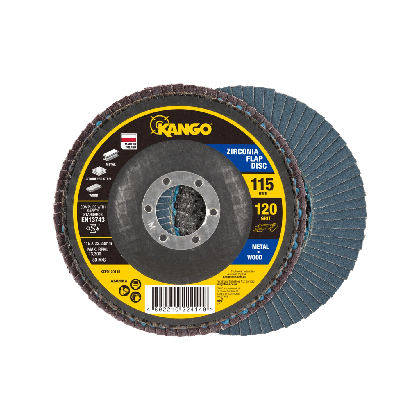Kango 115mm 120G Zirconia Flap Disc, Self-Sharpening, Enhanced Material Removal