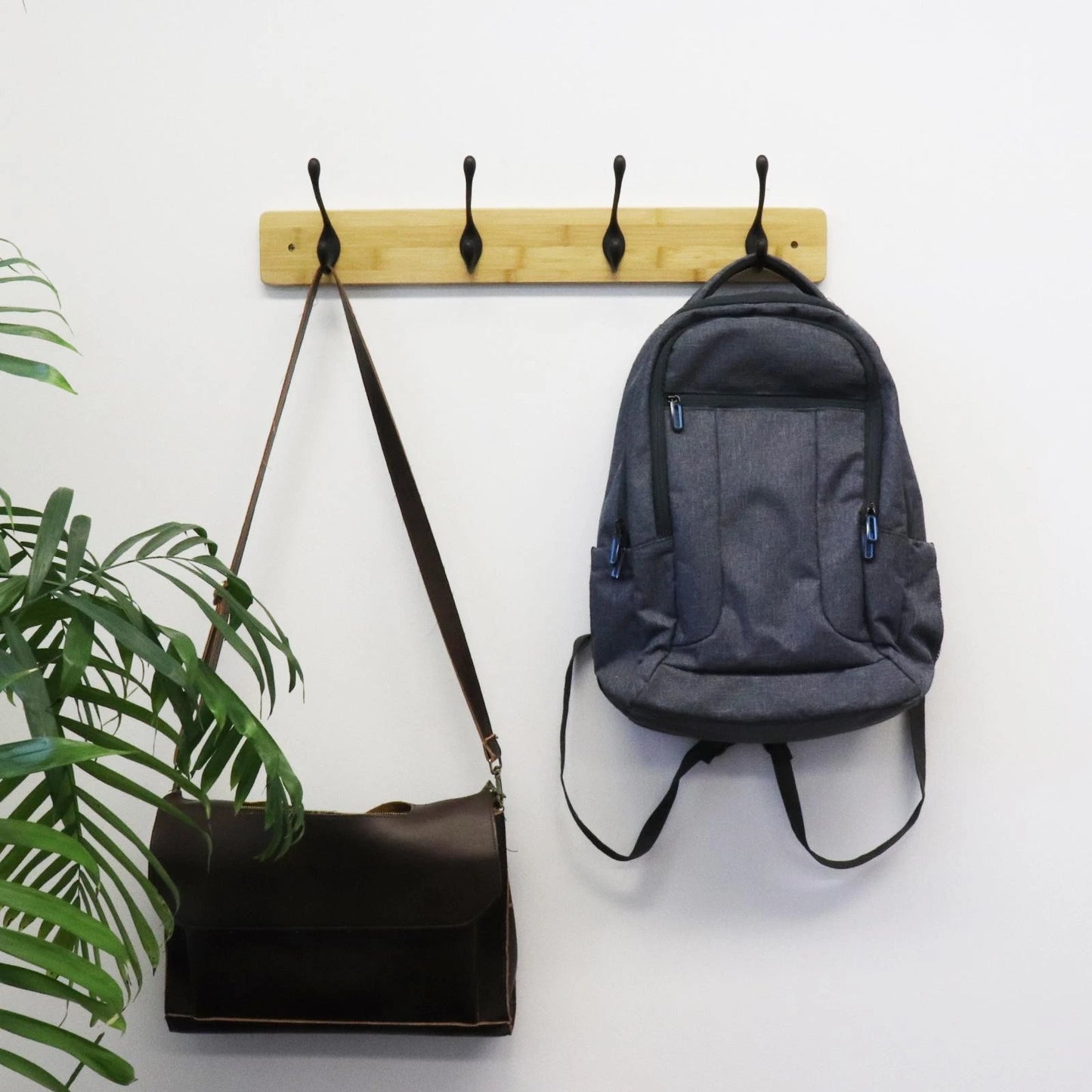 Adoored 60cm Black Bamboo Hat & Coat Rack with 4 Hooks, Modern Design, Easy Install