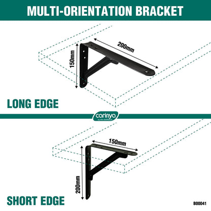 Carinya Black 200x150mm Light Stayed Bracket, 100kg Load, Indoor/Outdoor Use